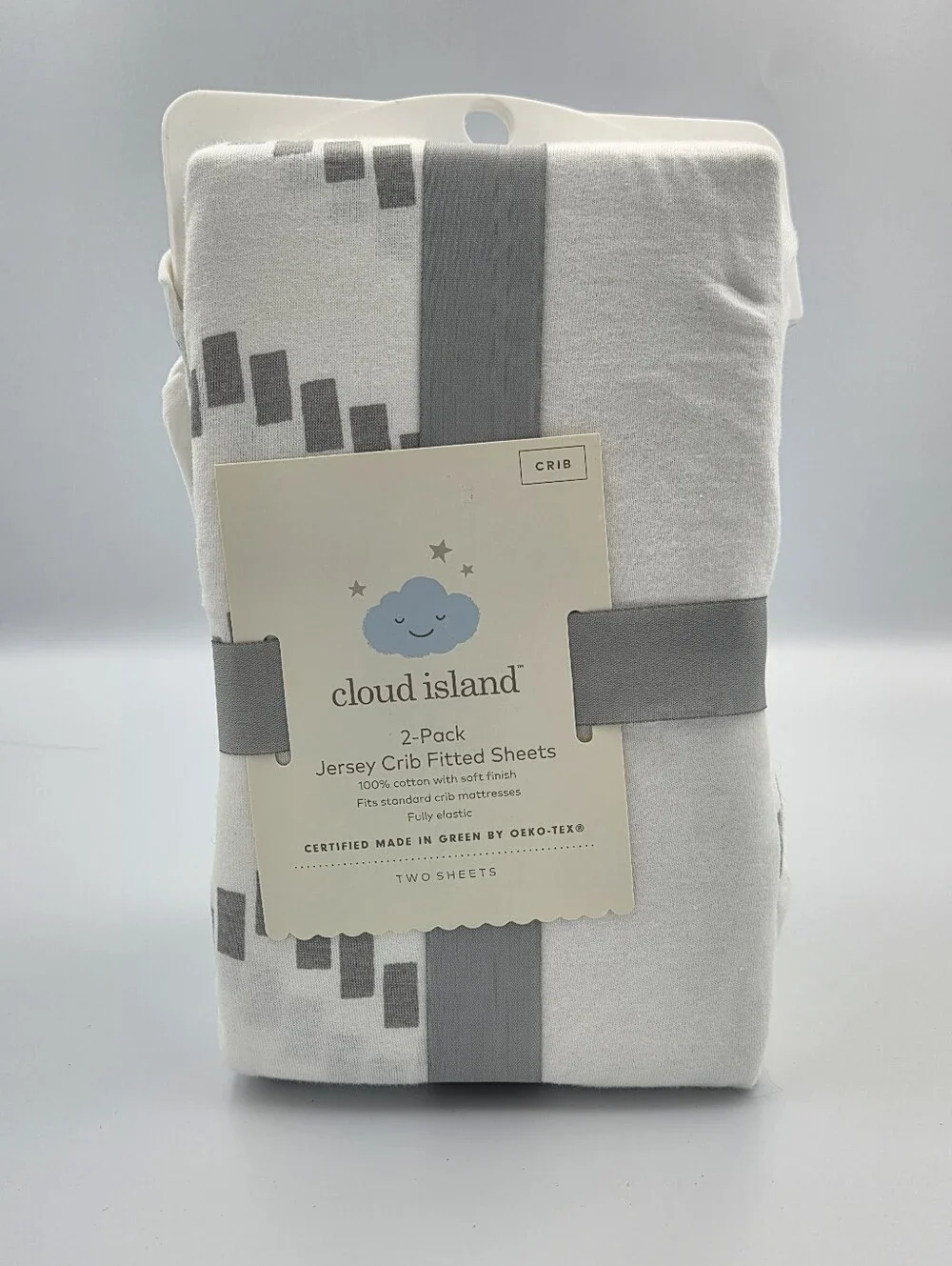Cloud Island 2-pack Jeresy Crib Fitted Sheet Gray Chevron & Solid White Nwt
